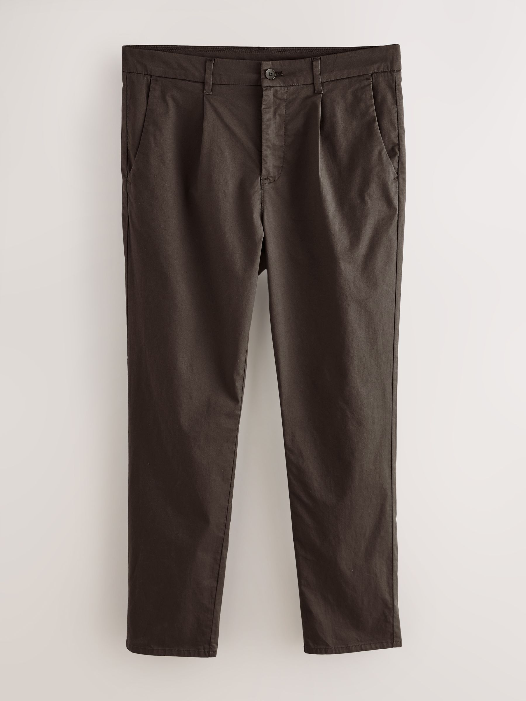 Bruin - Lichtgewicht geplooide stretch chinobroek