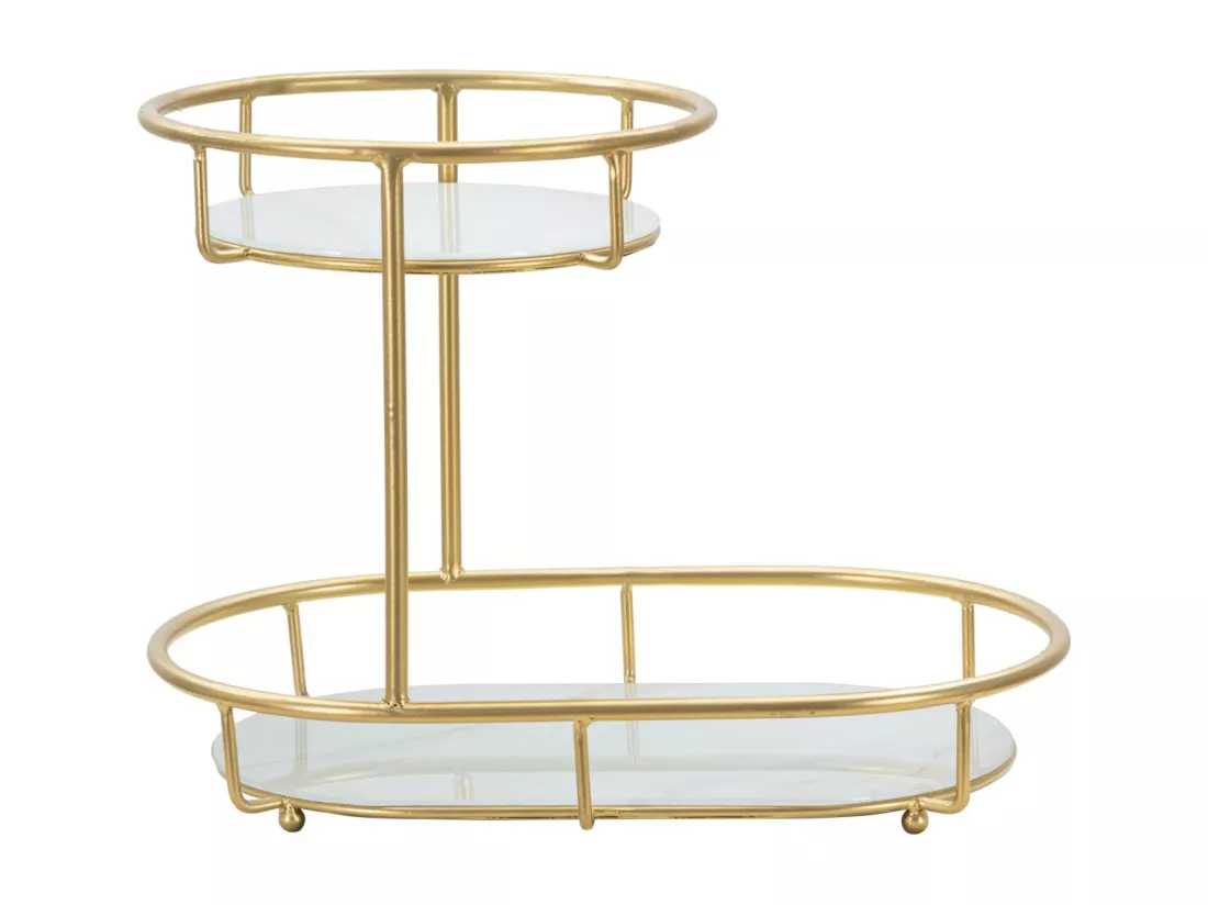 Porte objet en métal doré avec 2 étagères 36x22,5x27 cm