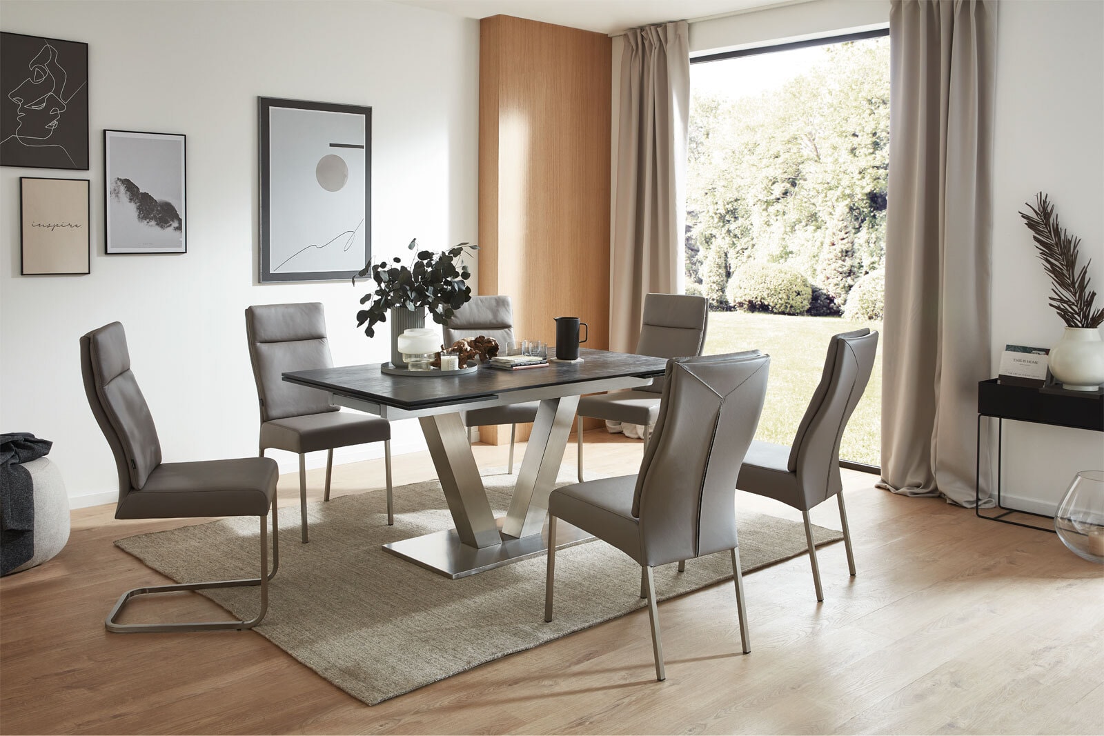 CASAVANTI Esszimmerstuhl LONDON I 2er Set Leder grau/Edelstahl
