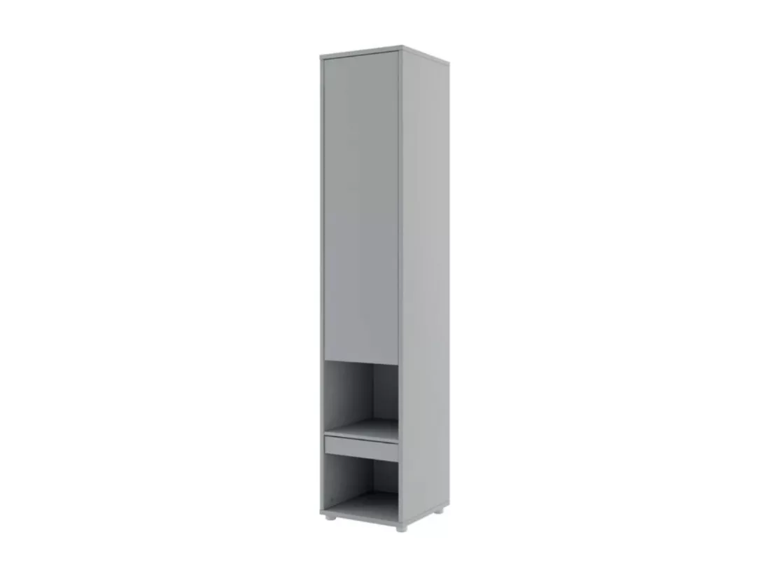 Lit escamotable vertical gris mat avec 2 armoires de rangement Noby-140x200