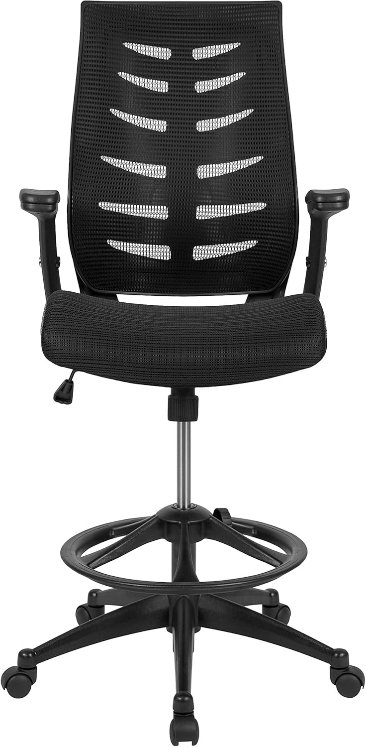 Flash Furniture BL-ZP-809D-BK-GG Stuhl, hohe Rückenlehne, mit verstellbarem Fußring und verstellbaren Klapparmen, Schwarz Modern 28