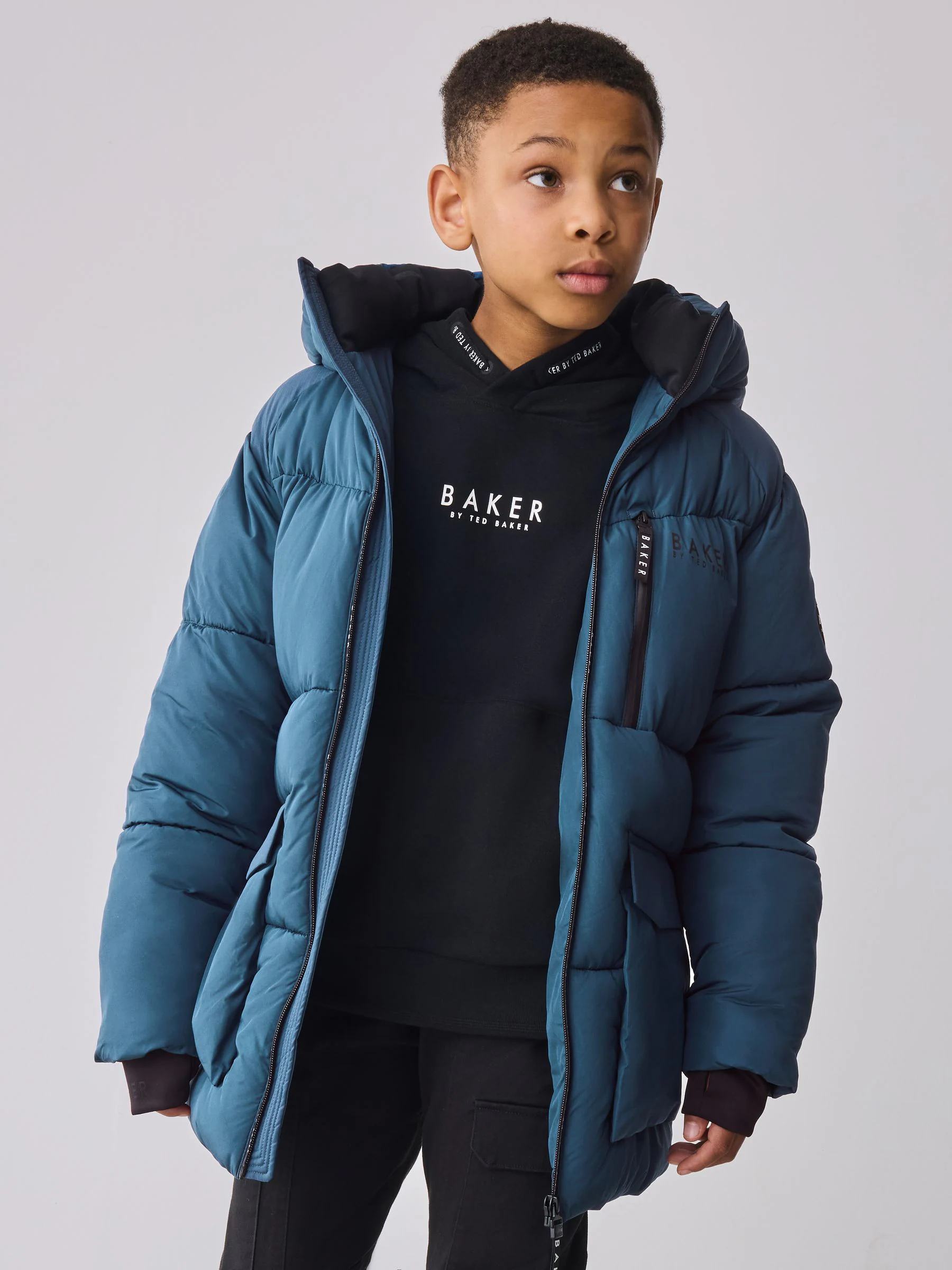 Baker by Ted Baker - Blauwe, halflange, gewatteerde en waterafstotende jas