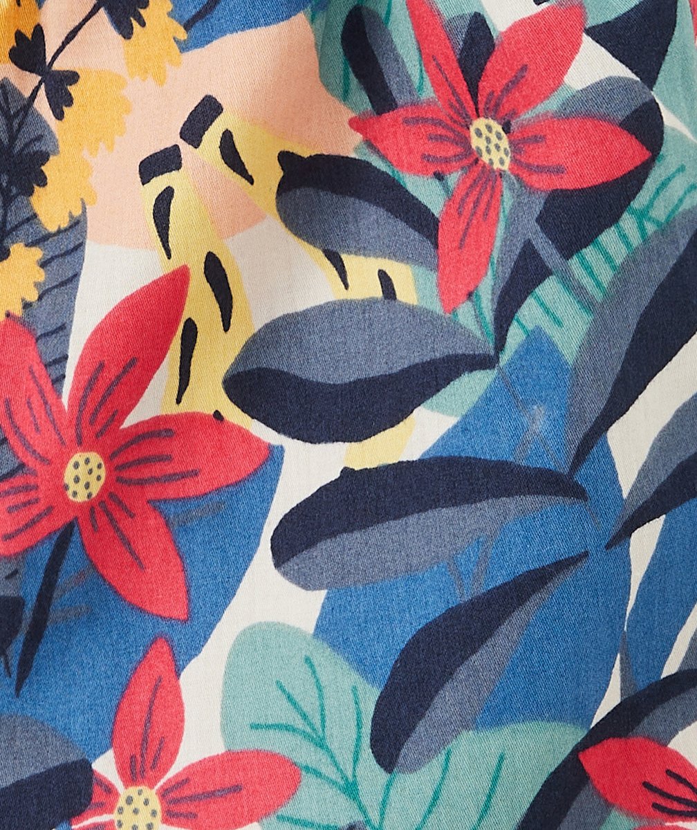 PANTALON FLUIDE BÉBÉ FILLE EN COTON IMPRIMÉ TROPICAL