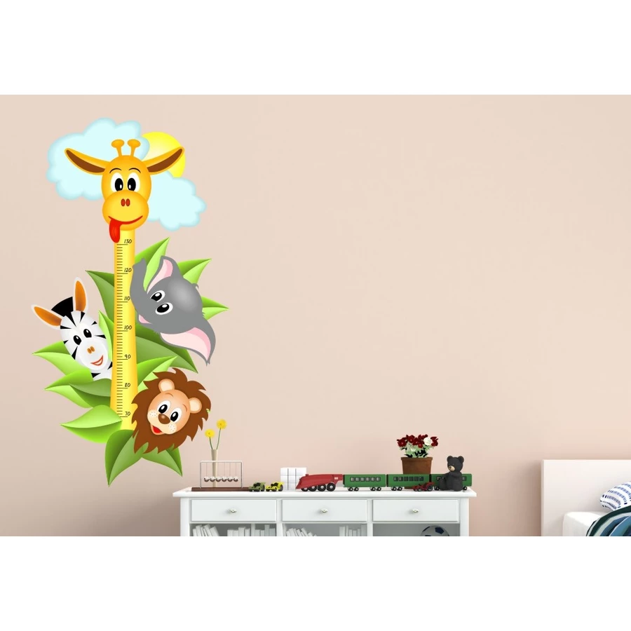 Nikima Wandtattoo 040 Wandtattoo Messlatte Maßstab Kind Kinderzimmer Safari Tiere bunt
