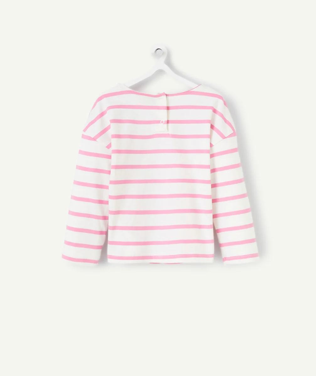 T-SHIRT MANCHES LONGUES BÉBÉ FILLE EN COTON BIO MARINIÈRE ROSE THÈME BARBAPAPA