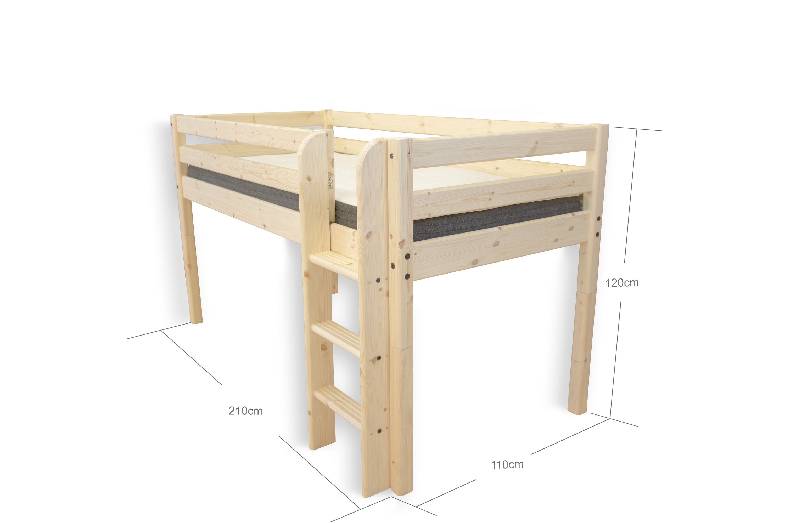 Flexa CLASSIC Halbhochbett - Kiefer natur / B: 110.0 cm x T: 210.0 cm x H: 120.0 cm