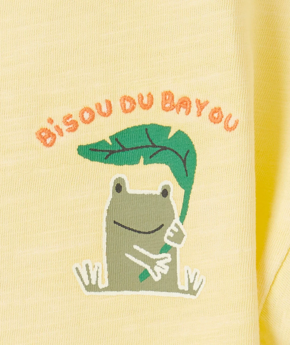 t-shirt bébé garçon en coton bio jaune motif grenouille