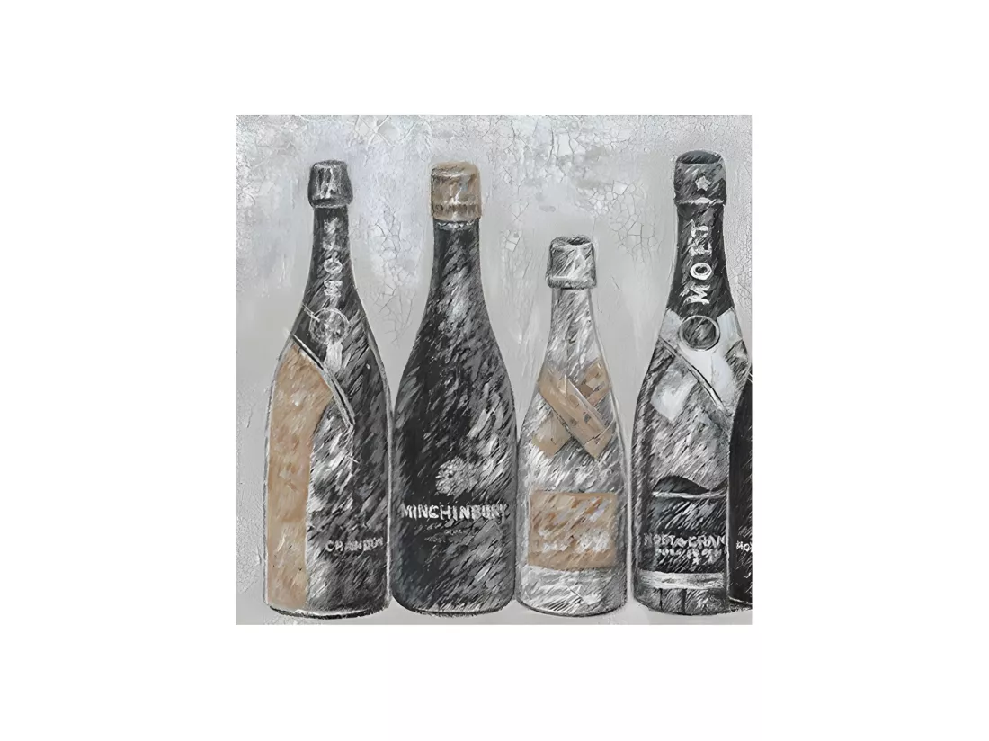 Tableau peinture vintage 9 bouteilles 120 x 60 cm - Champagne