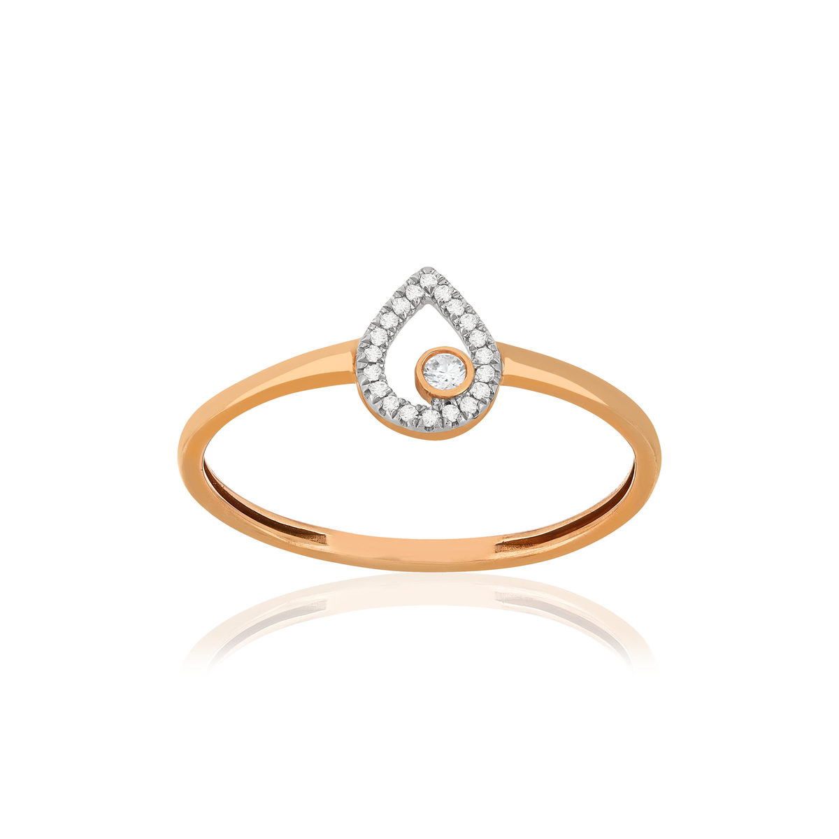 Bague or 375 rose diamants, motif goutte
