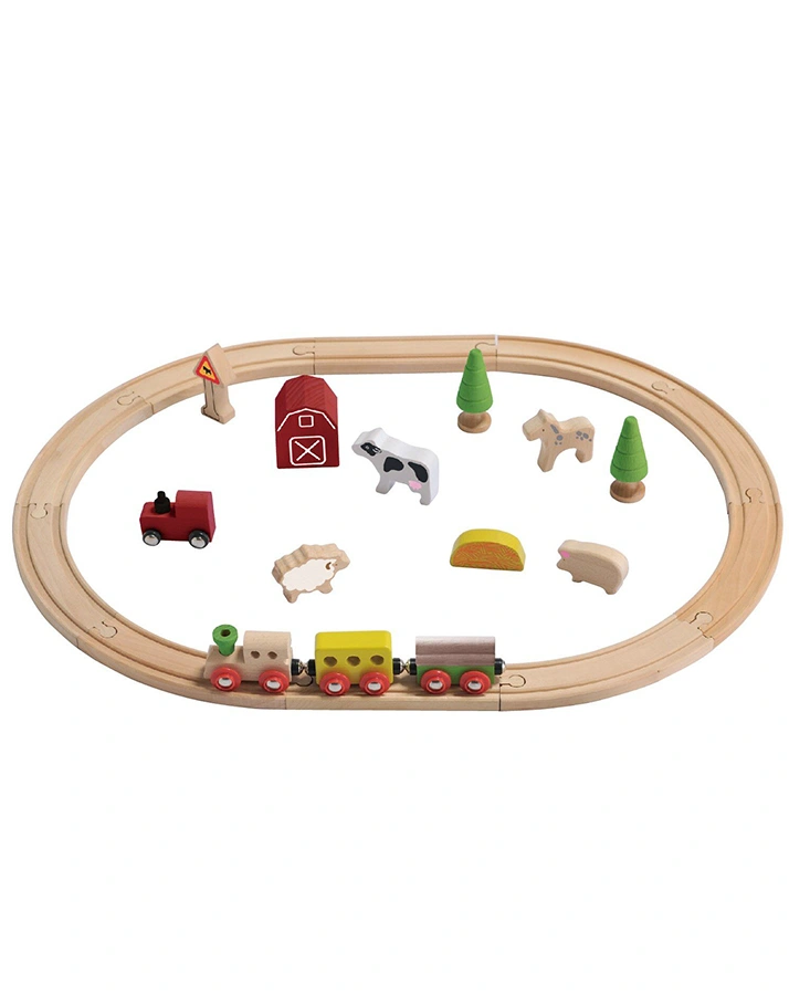 Eisenbahn-Set BAUERNHOF 24-teilig aus Holz in bunt