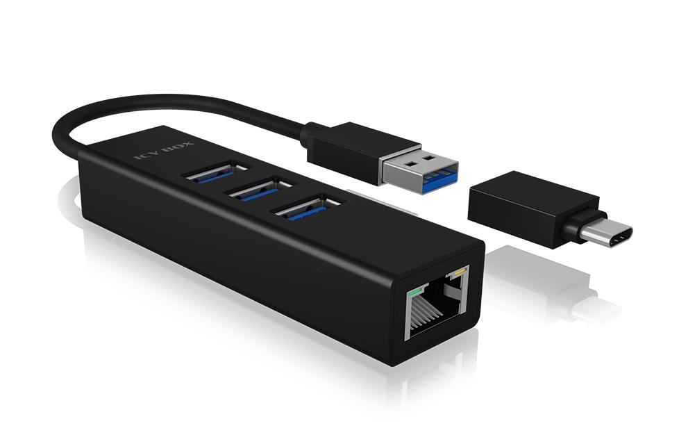 USB-Hub IB-HUB1419-LAN USB 3.0 - 3x USB-A4-Port USB-Hub mit Gigabit LAN
