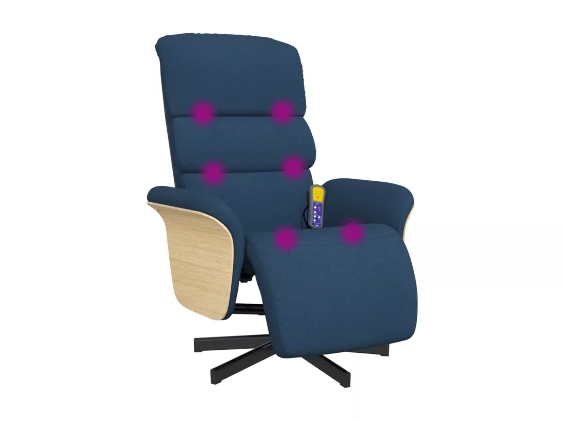 Fauteuil inclinable de massage avec repose-pieds bleu tissu