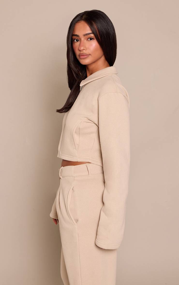 Gris Pierre Sweat Court Zippé À Col Pour Petite Taille