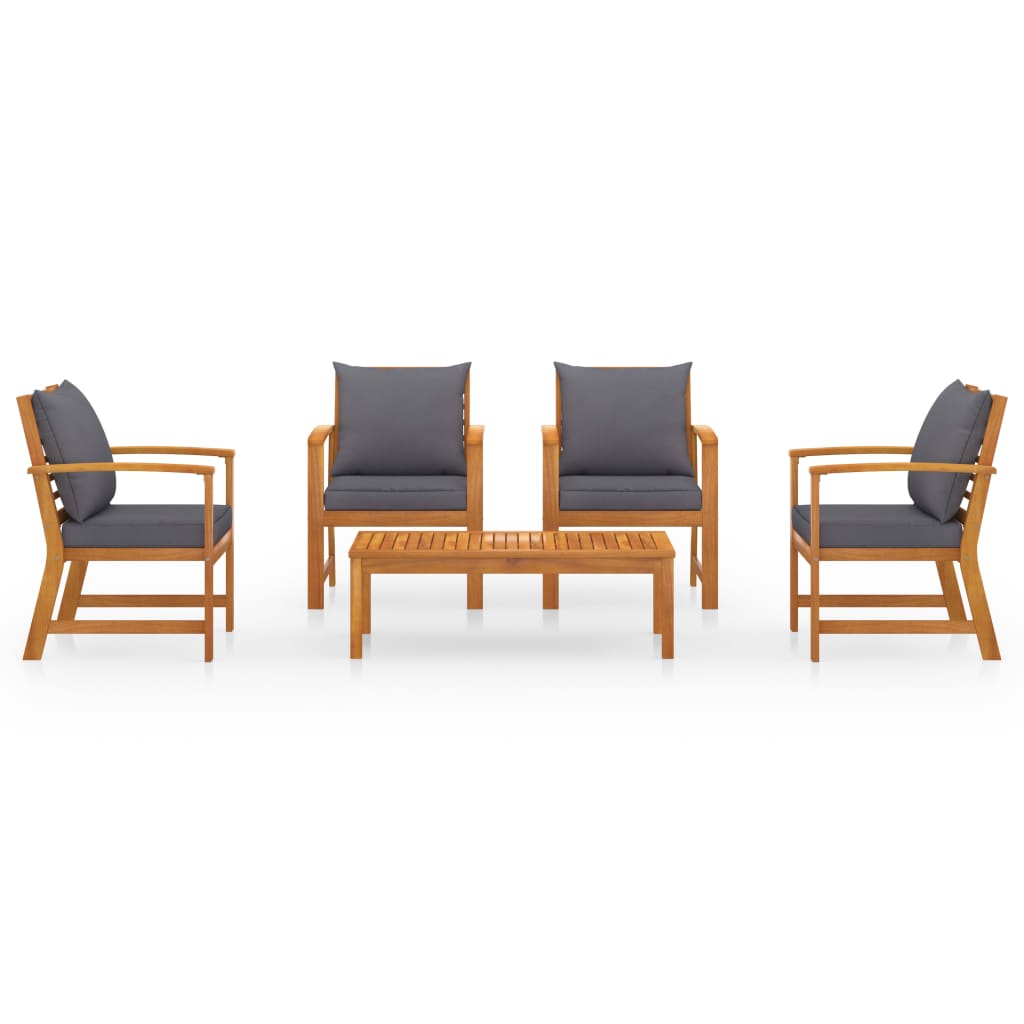 Salon de jardin meuble d'extérieur ensemble de mobilier 5 pièces avec coussin bois d'acacia solide