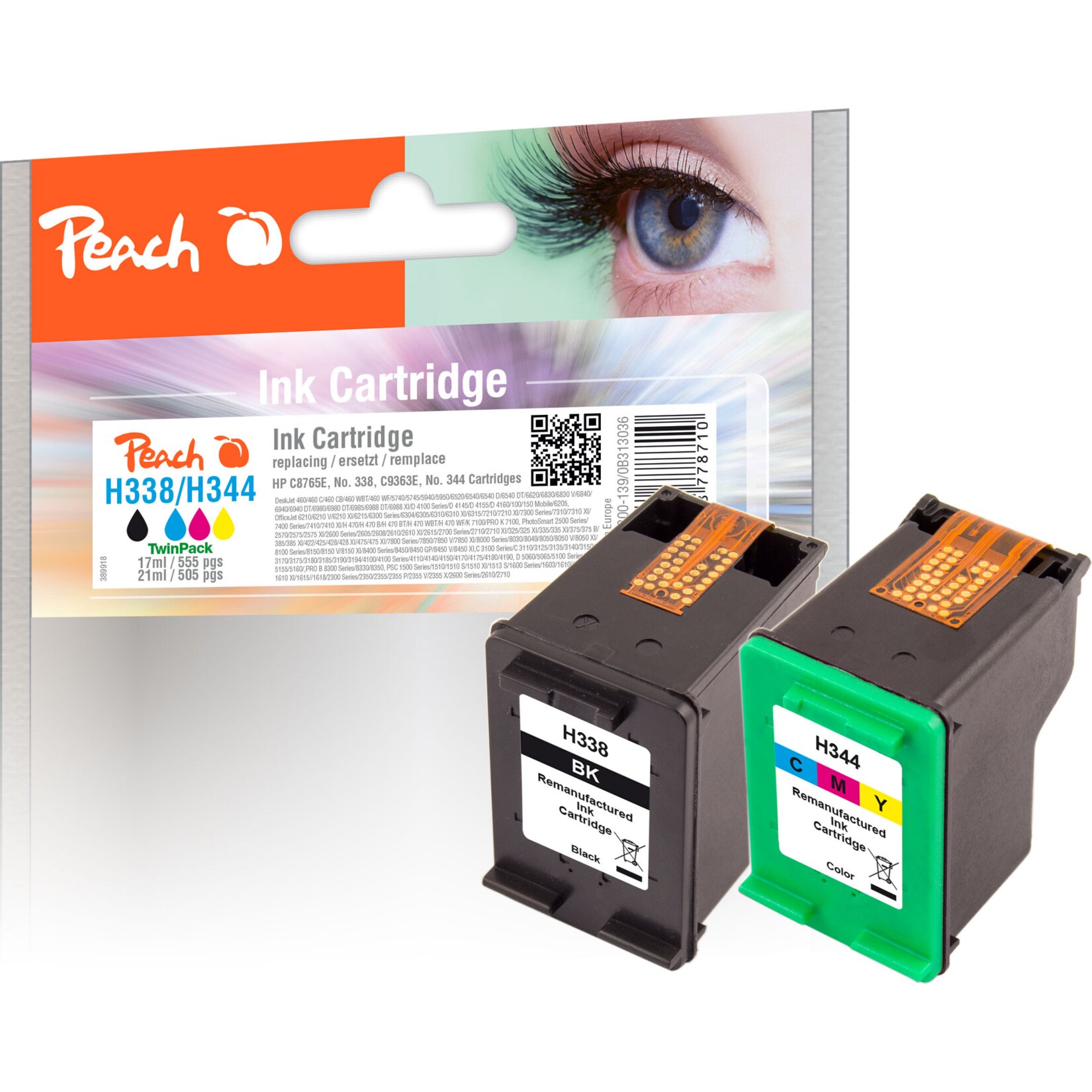Peach HP 3382 Druckköpfe (bk, col) ersetzt HP No. 338, No. 344, C8765E, C9363E für z.B. HP DeskJet 460, HP DeskJet 460 C, HP DeskJet 460 CB (wiederaufbereitet)