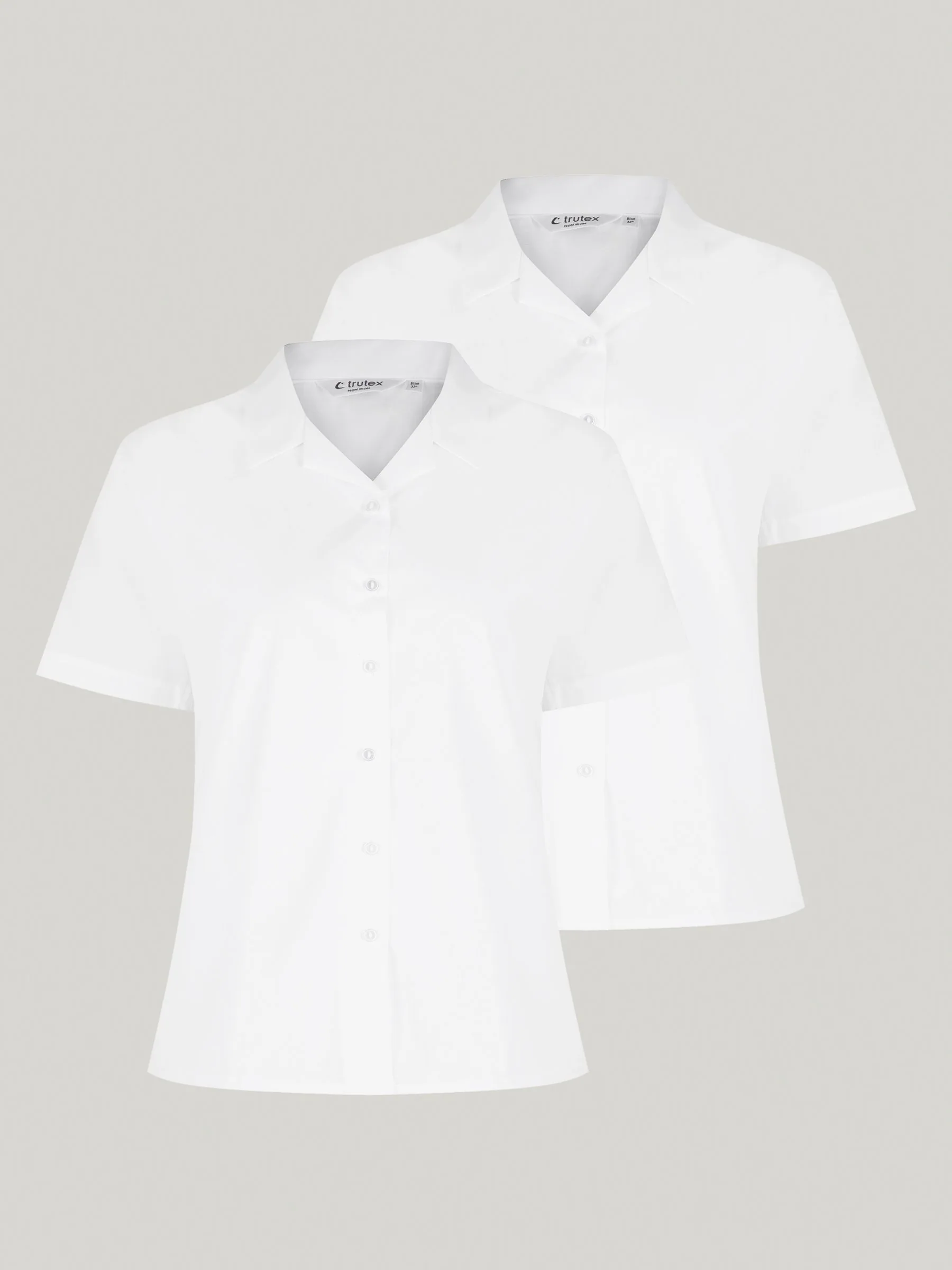 Trutex White Cuban Collar Regular Fit Short Sleeve 2 Pack School Shirts
