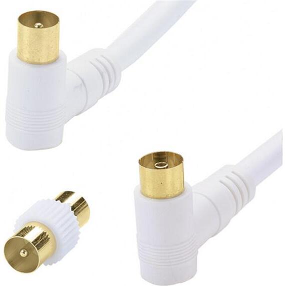Cordon TV gold - M 9.52 mm - F 9.52 mm - coudé 90° - adaptateur - 2 m - bla
