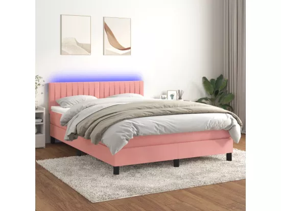 Sommier tapissier avec matelas et LED Rose 140x190 cm Velours