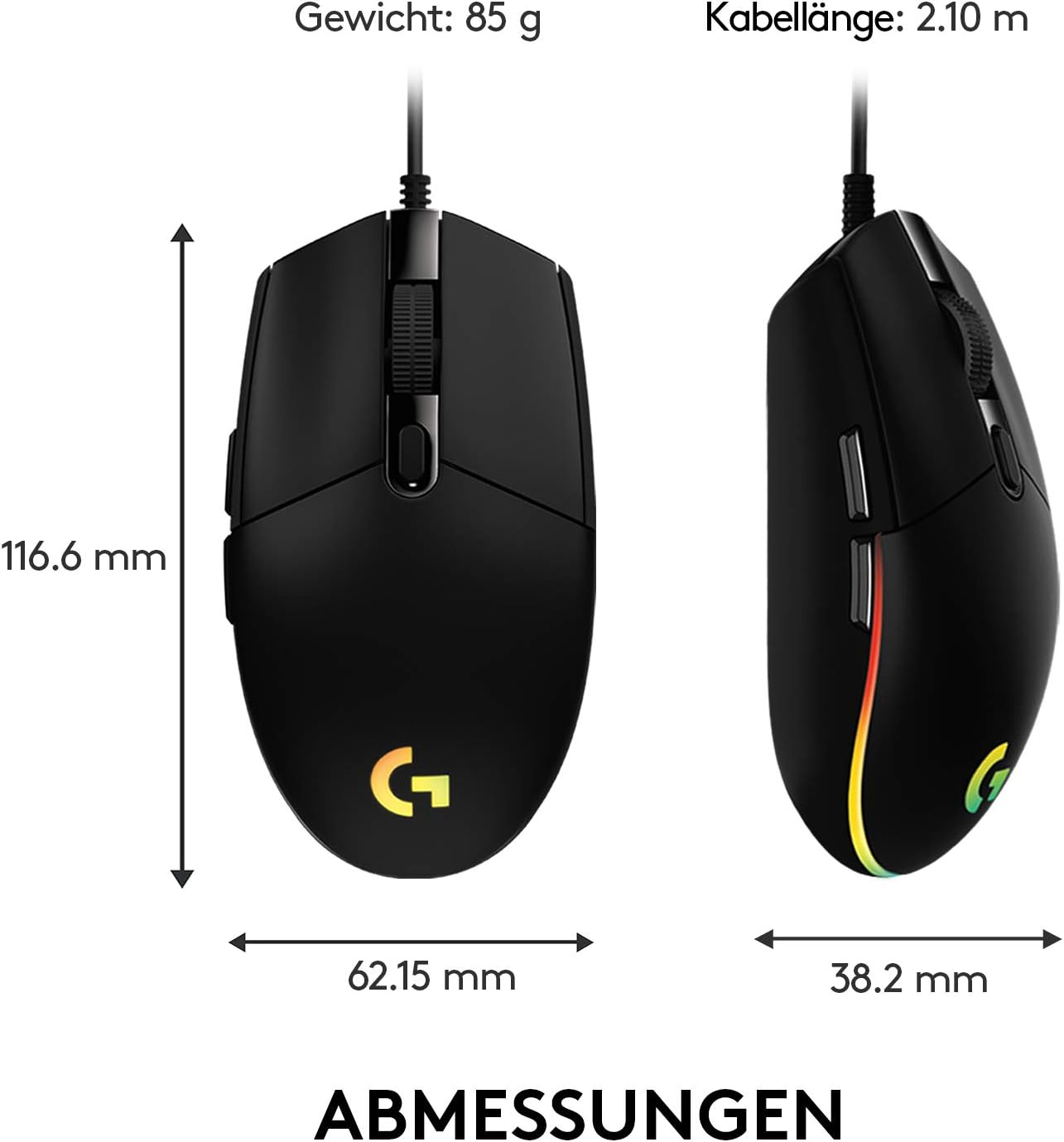 G203 LIGHTSYNC Kabelgebundene Gaming Maus mit RGB Beleuchtung (910-005796) - Schwarz