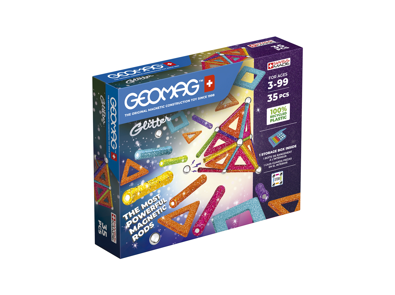 GLITTER RECYCLED GEOMAG 35 PÇS