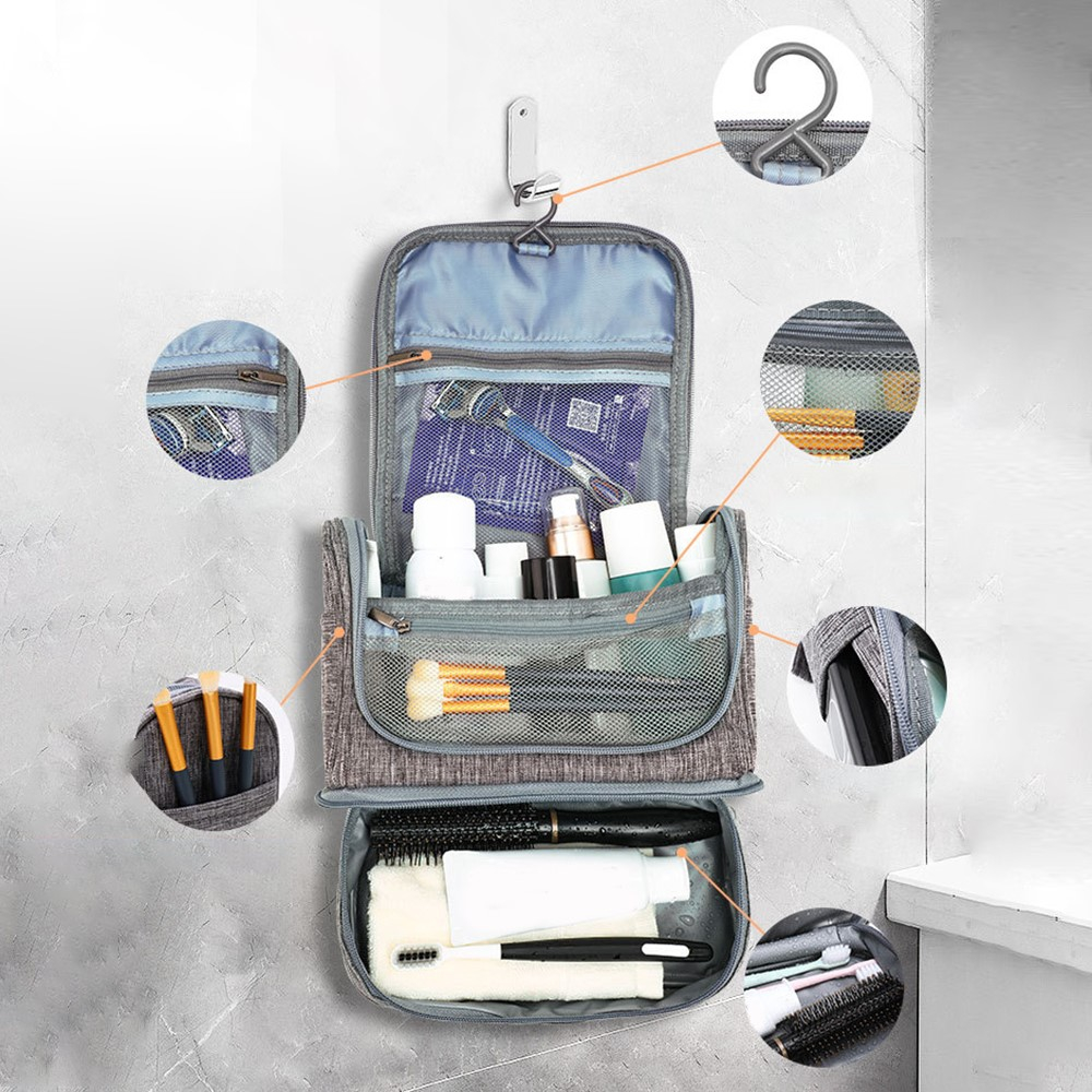 (24x13x20cm) Reise Kosmetik Make Up Tasche Necessaire Organizer Bag mit Reissverschluss - Schwarz