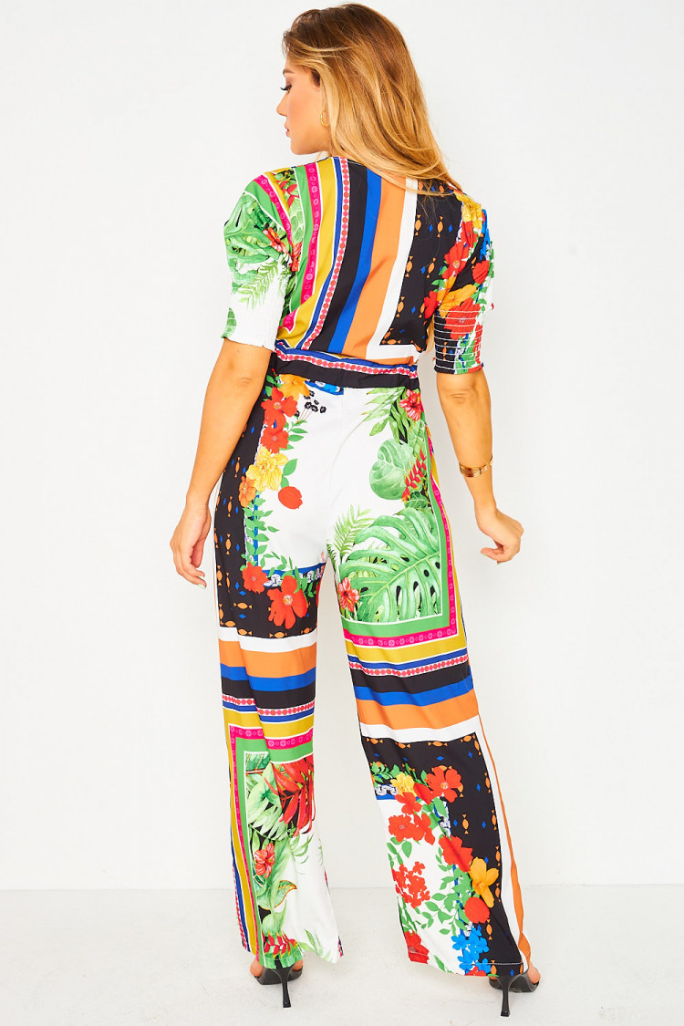 Combi-pantalon ajourée imprimé noire