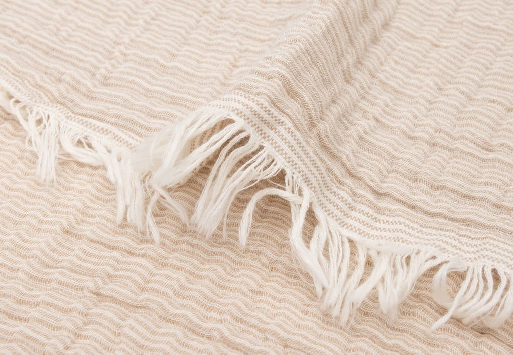hydrofiele wiegdeken Fringe Stripe - Biscuit/Ivory