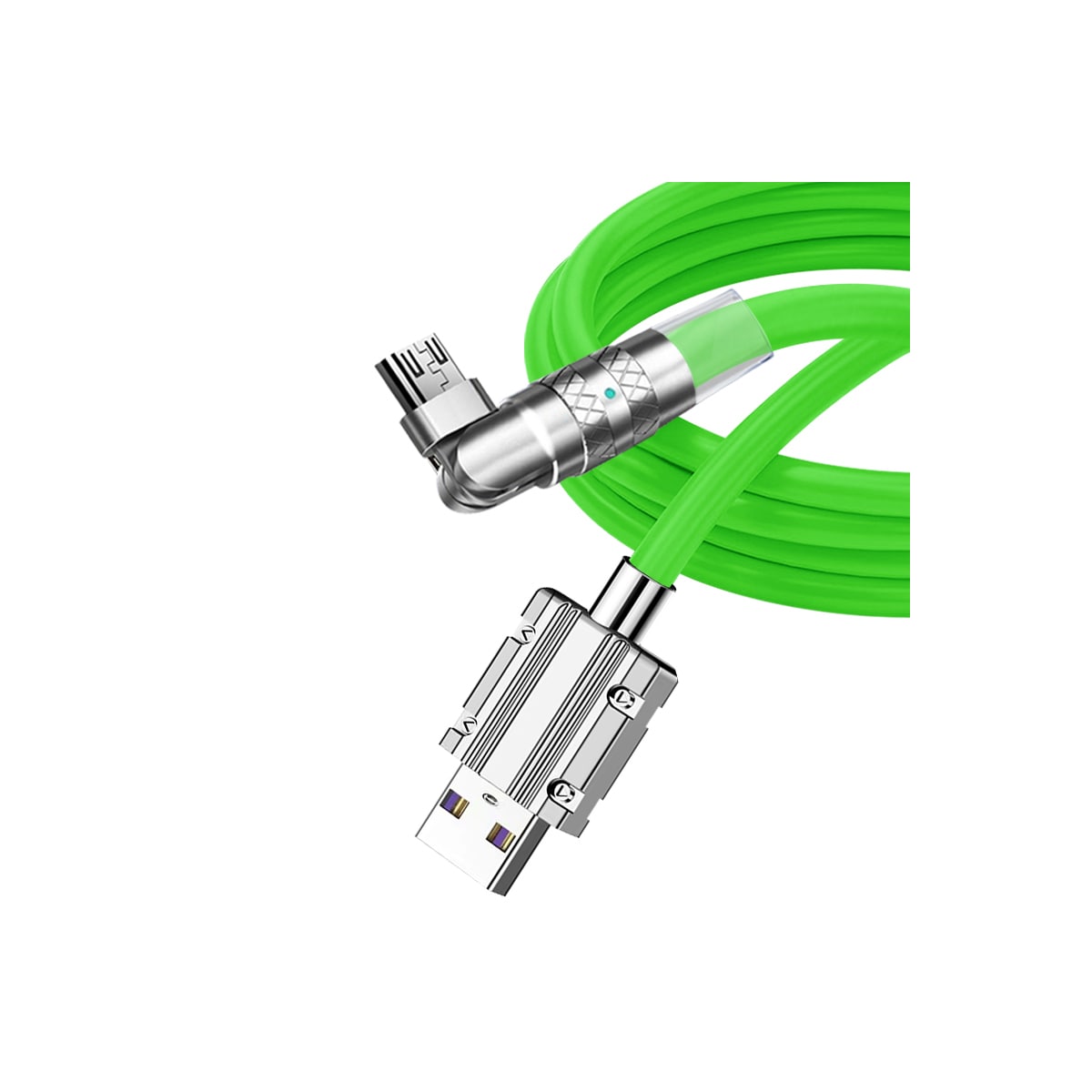 120W flytende silikon 90° rotasjon hurtigladekabel med USB-mikroport 1,2 m Grønn