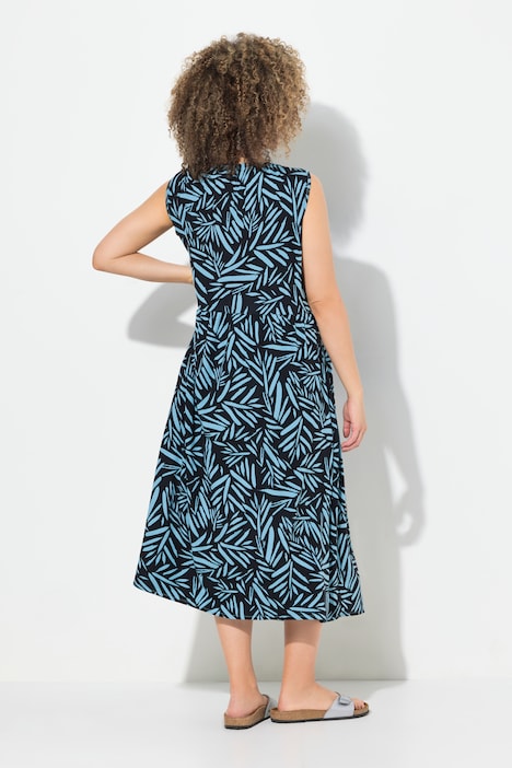 Jerseykleid, geraffter Ausschnitt, Rundhals, ärmellos