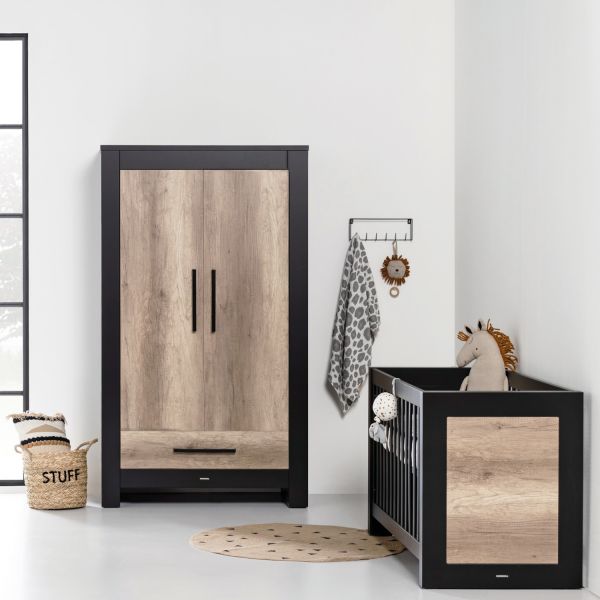Kidsmill Long Island Kledingkast 2-Deurs Zwart / Oldwood