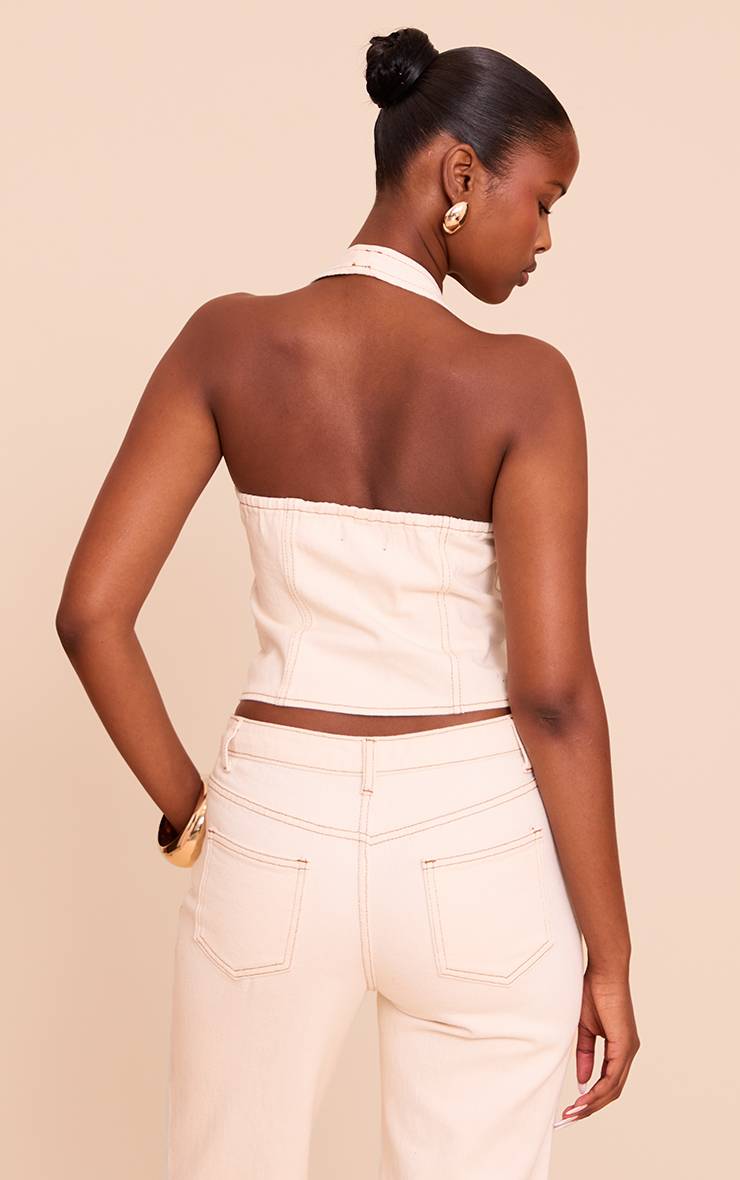 Ecru Gilet En Jean À Encolure Américaine