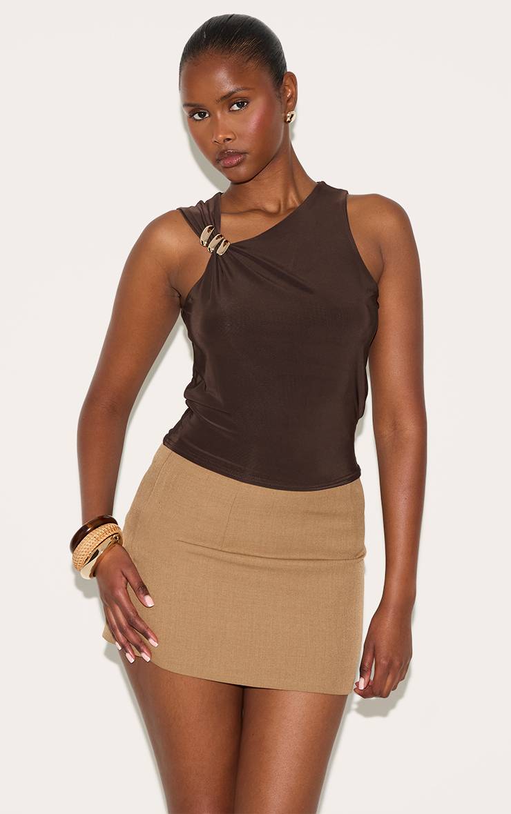Chocolat Top Long Sans Manches Double Épaisseur Avec Détails De Bordure Slinky