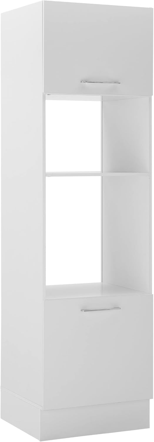 Turin Einbauschrank für Backofen und Mikrowelle in Weiß - Geräumiger Hochschrank Küchenschrank mit viel Stauraum - 60 x 211 x 57 cm (B/H/T)