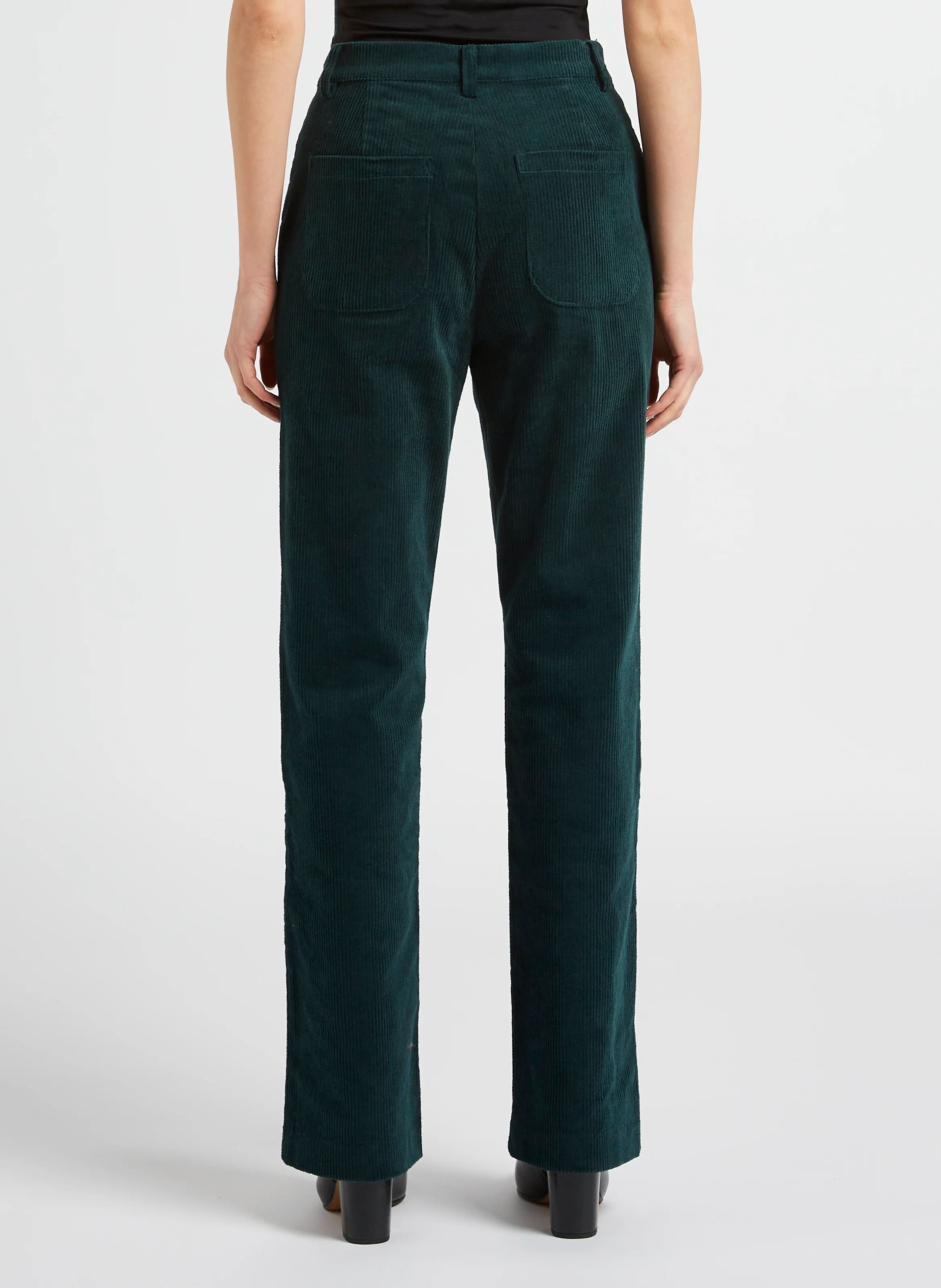 Pantalon droit côtelé en coton| Vert