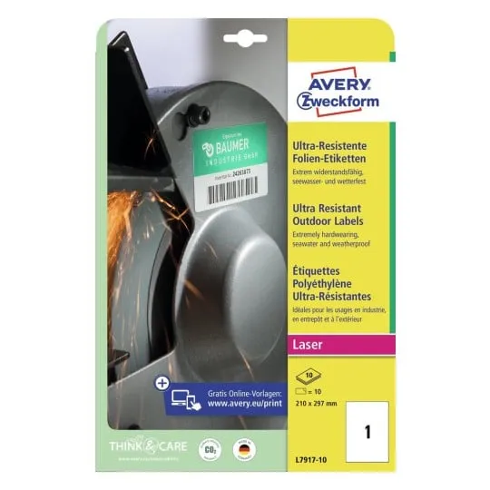 Etiketter Avery A4 (210x297 mm) hvid slidstærke - (10 stk.)