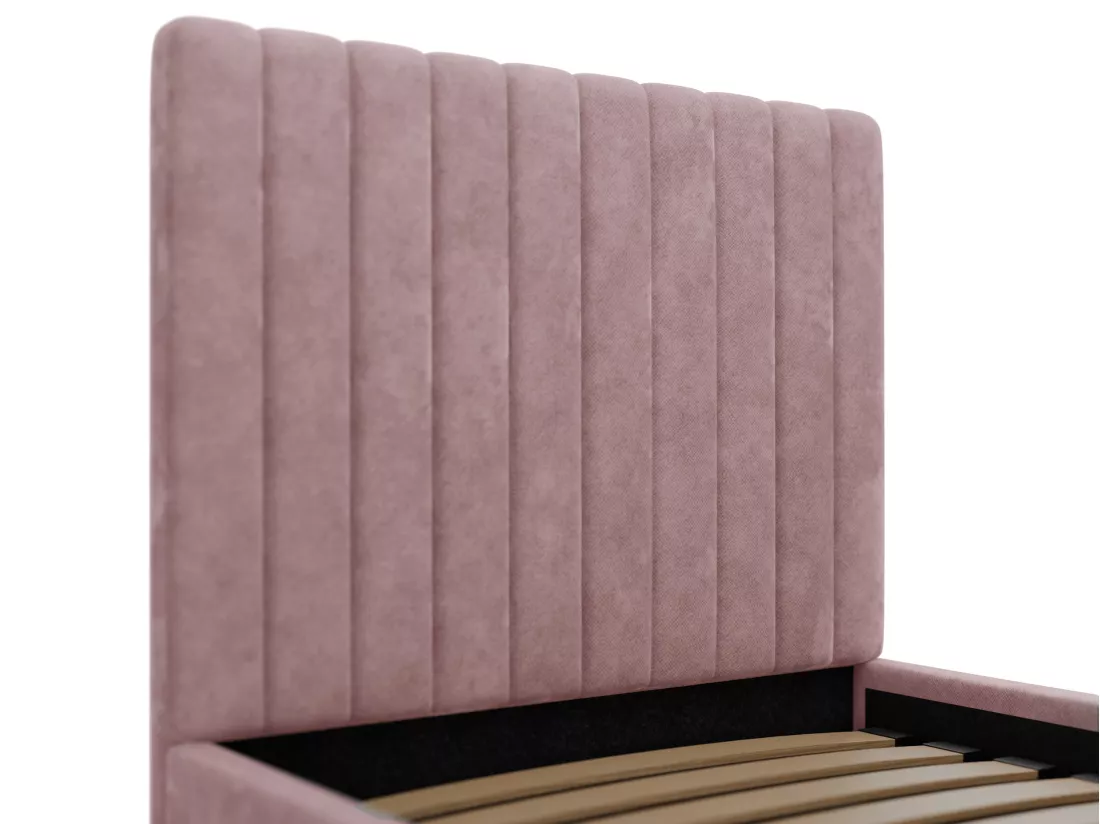 Lit coffre 90 x 190 cm avec tête de lit coutures verticales - Tissu - Rose + Matelas - SARAH