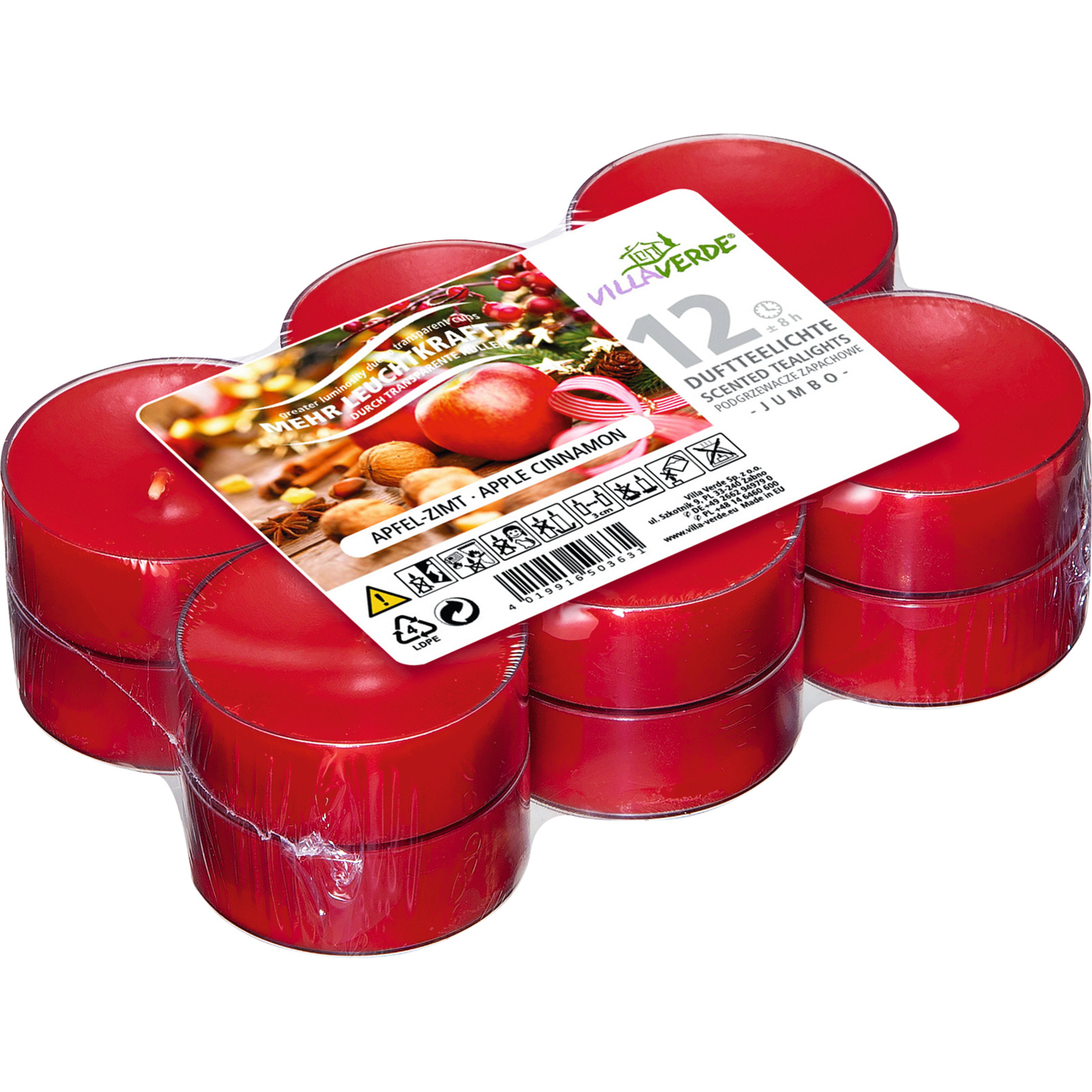 Jumbo Duftteelichter Apfel-Zimt, 12 Stück