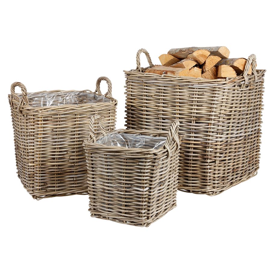 Weidenkörbe Eckig Natural-Grey 3er-Set