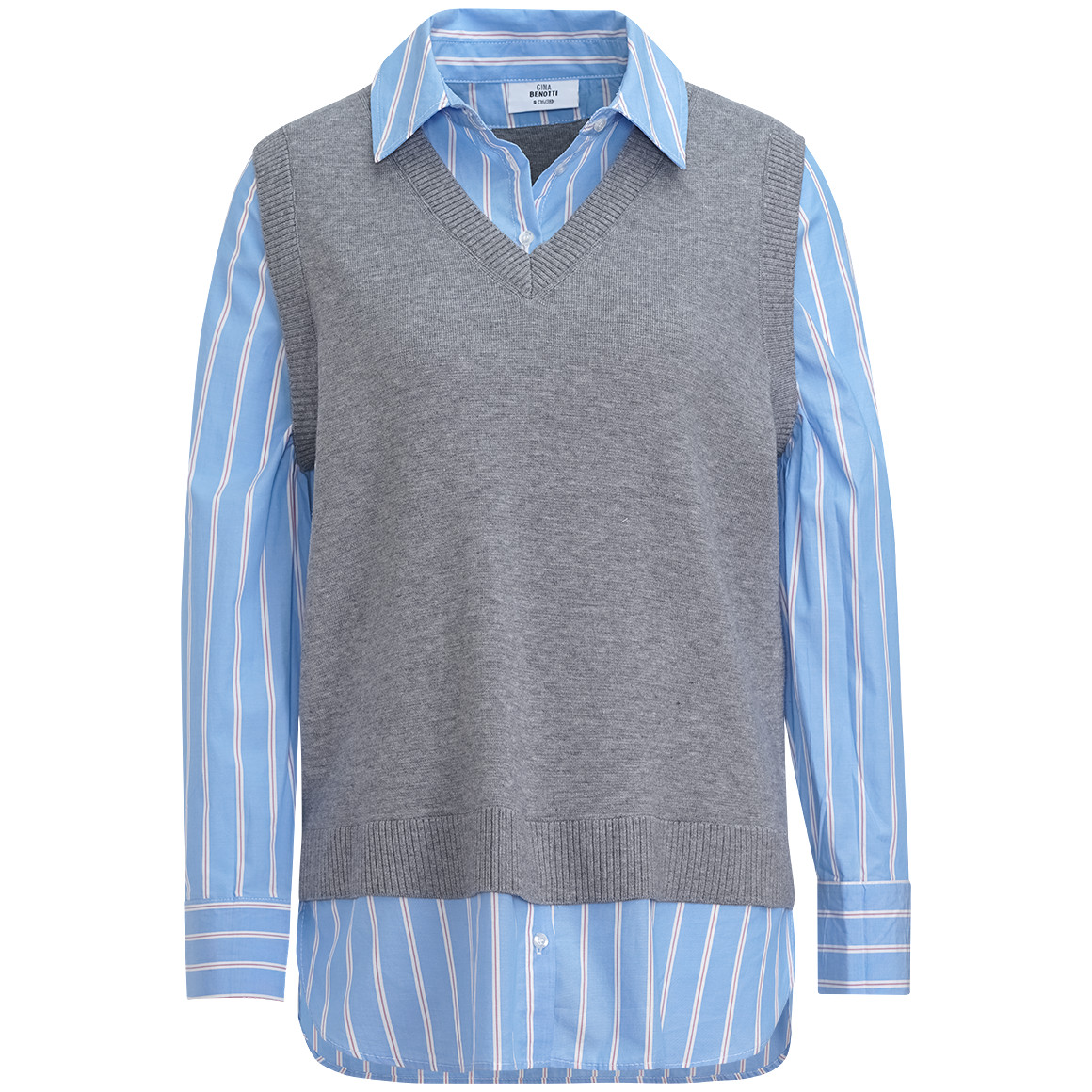 Gina Benotti Damen Strickpullunder im Layer-Look grau