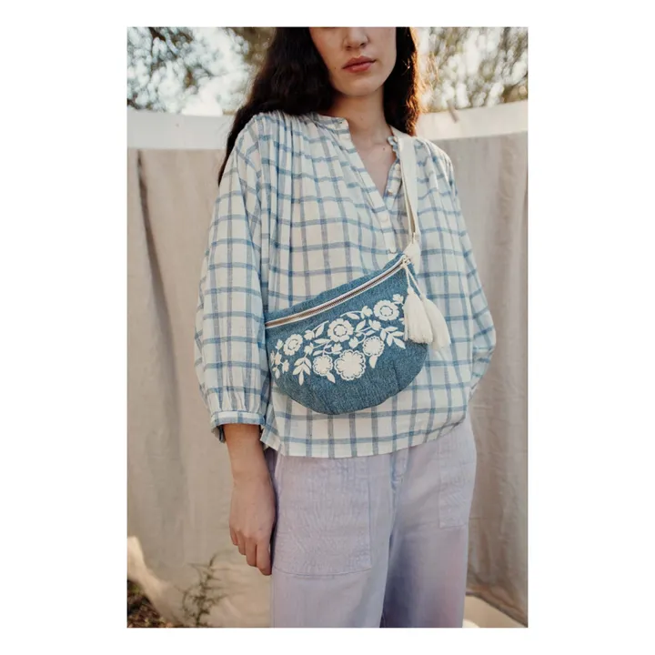 Louise Misha Blouse Jeannali Carreaux Coton Bio et Lin - Collection Femme | Bleu