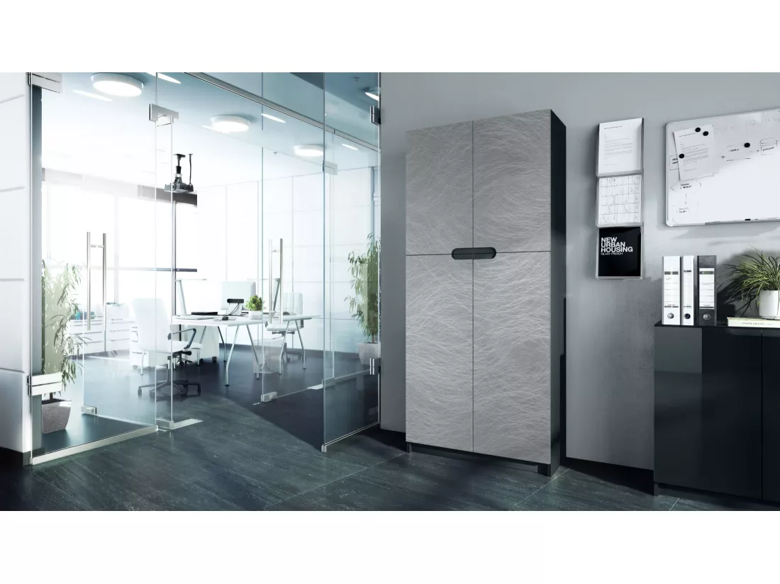 Armoire De Bureau Noir Mat Et Aspect Métal Rayé(lxhxp) : 82 x 185 x 37