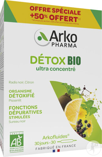 Arkofluides Détox Bio Radis Noir 20 Ampoules Promo 50% Gratuits
