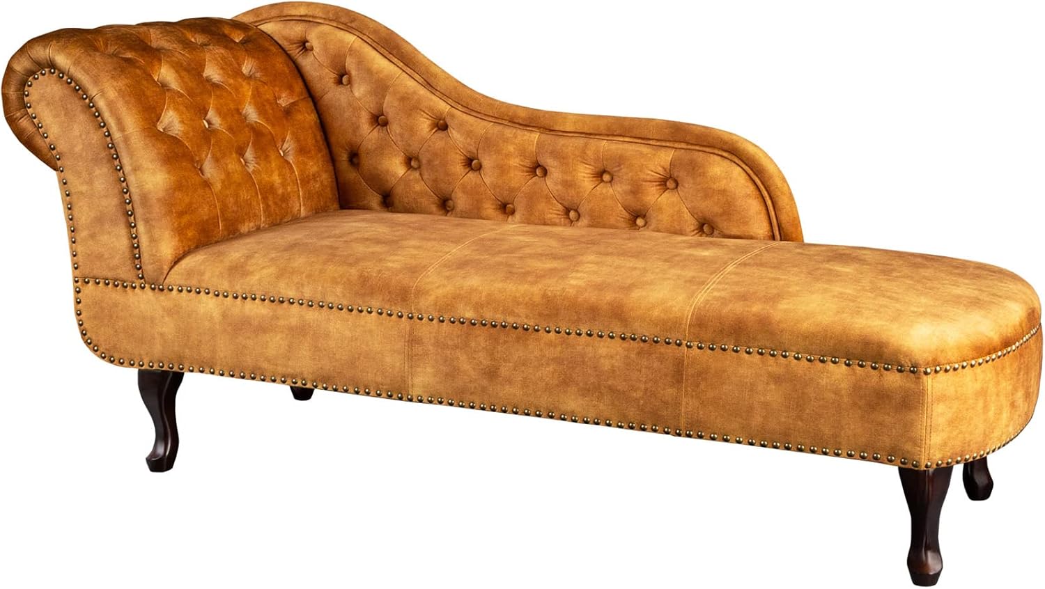 Riess Ambiente Chesterfield Récamière 170cm senfgelb Samt mit Knopfheftung und Nietenbesatz