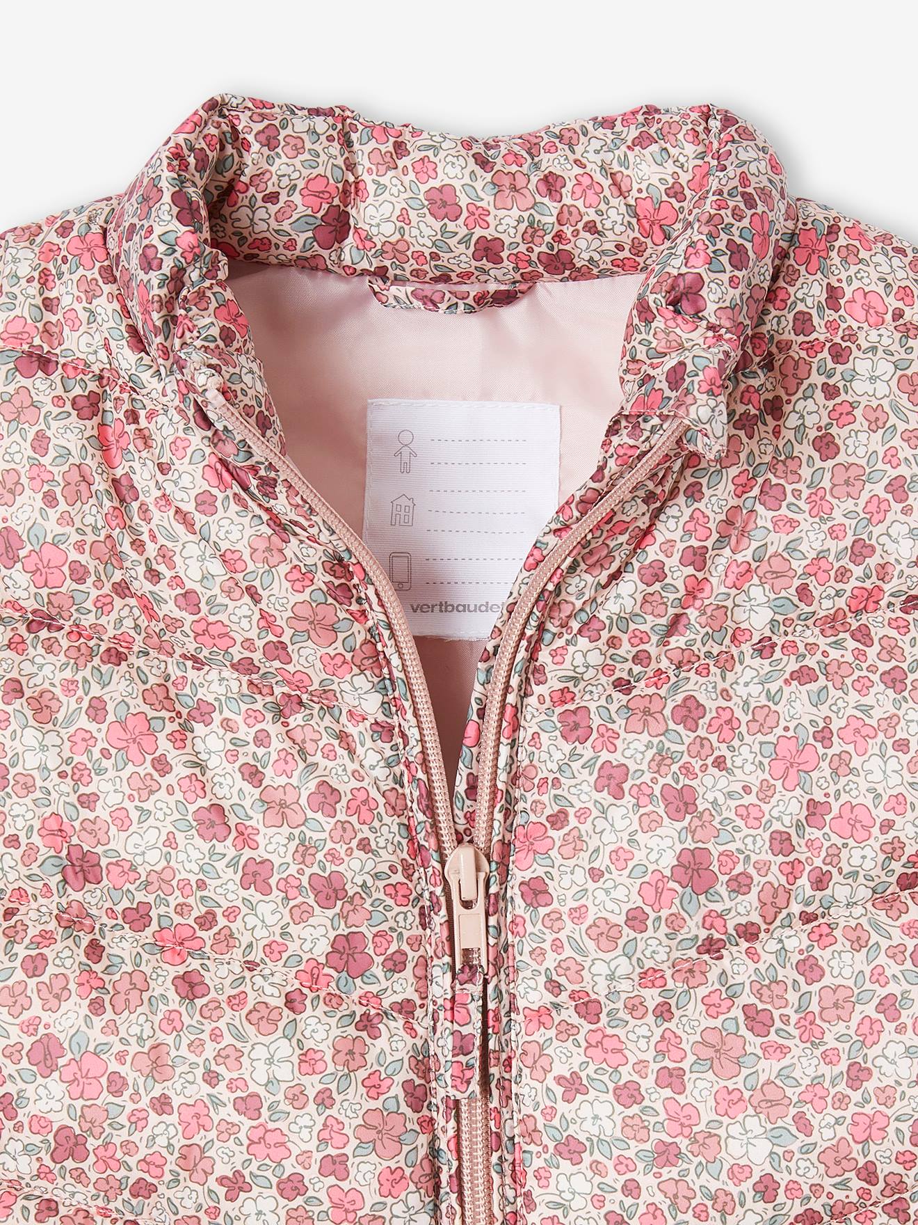 Colete esportivo acolchoado com capuz retrátil, para meninas, estampa rosa