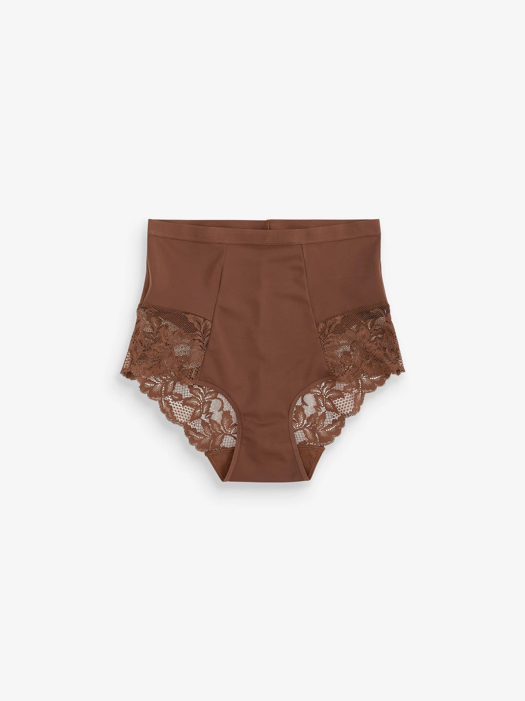 Chocolade nude - Verpakking van 2 Braziliaanse slipjes met kanten achterkant en buikcorrigerend effect en print