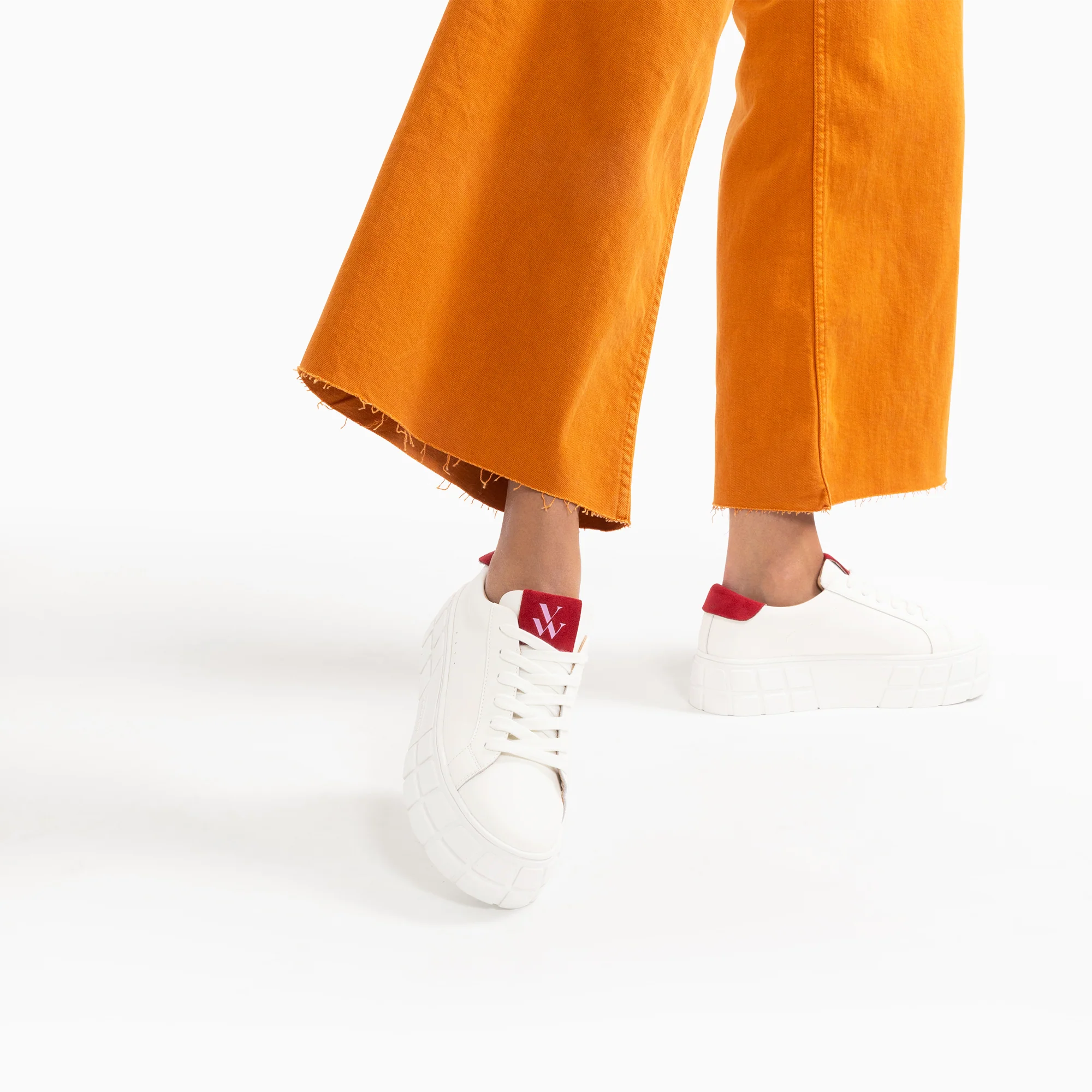 Sneakers-Baskets Meaghan blanc et rouge à plateforme