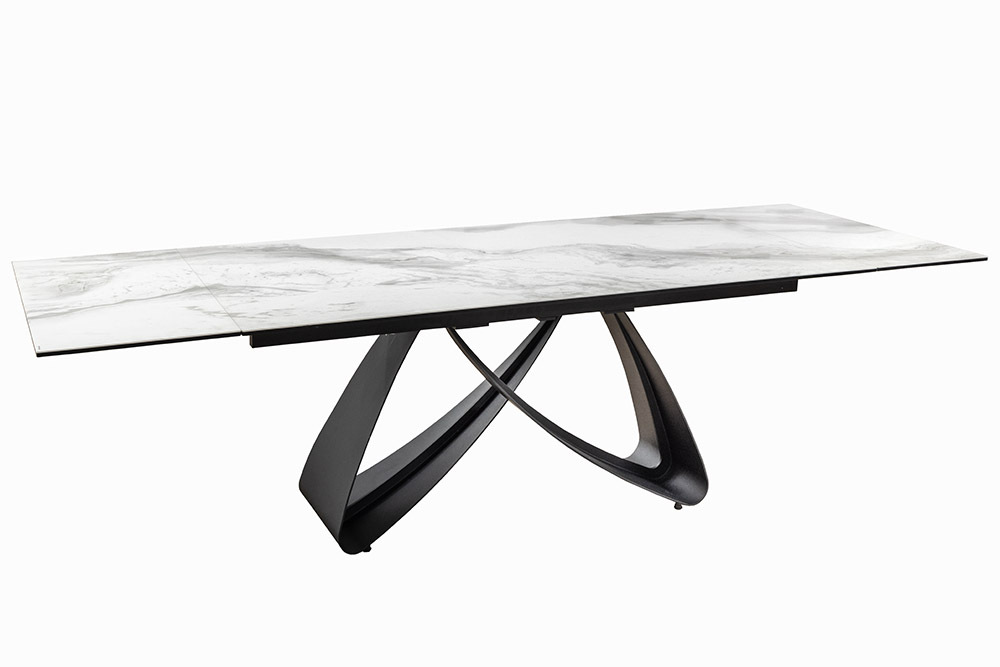Ausziehbarer Esstisch INFINITY 180-260cm weiß Keramik Marmor schwarz Metall