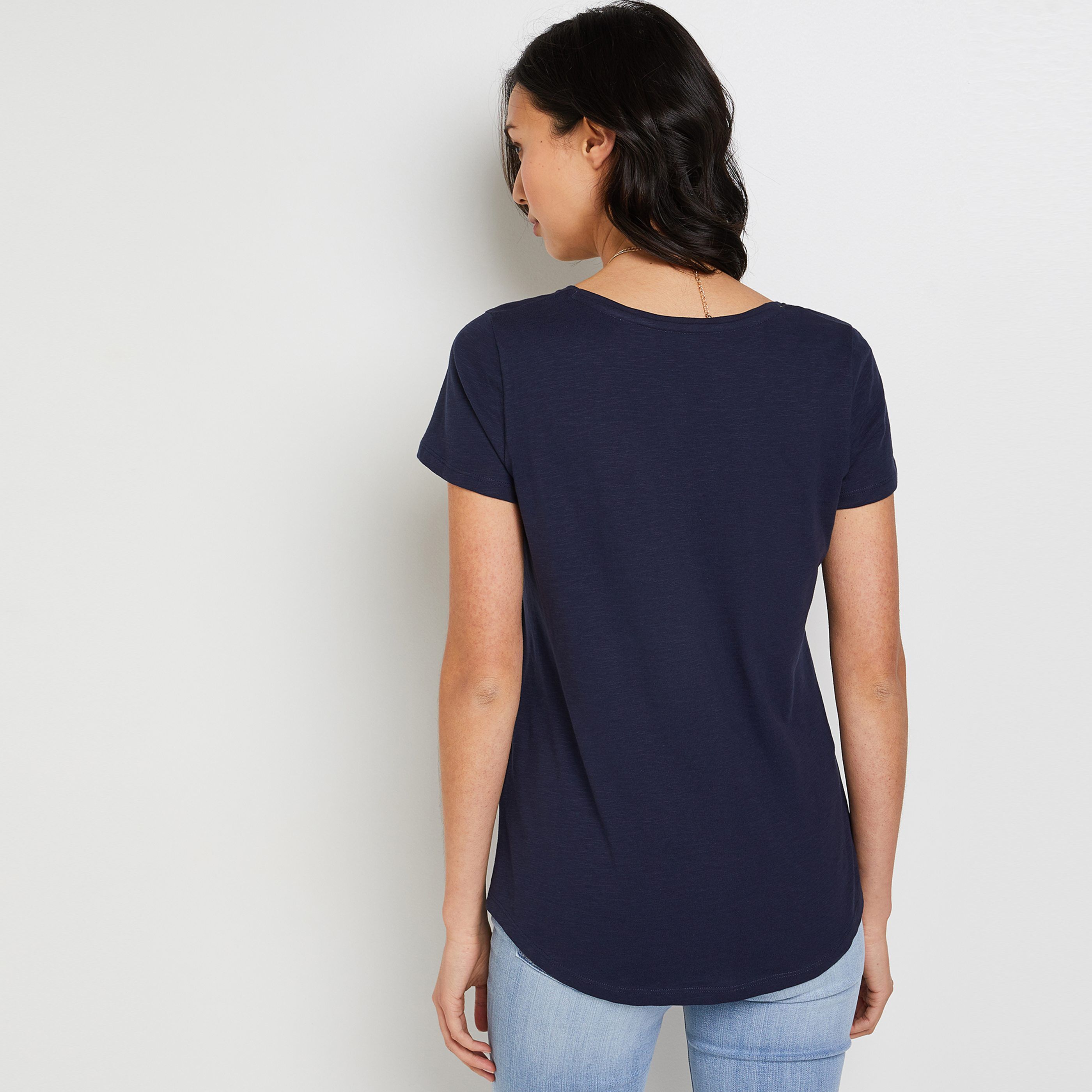 T-shirt manches courtes V femme - MARINE
