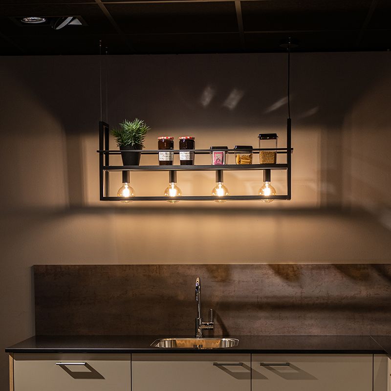 Hanglamp zwart met rek 4-lichts - Cage Rack