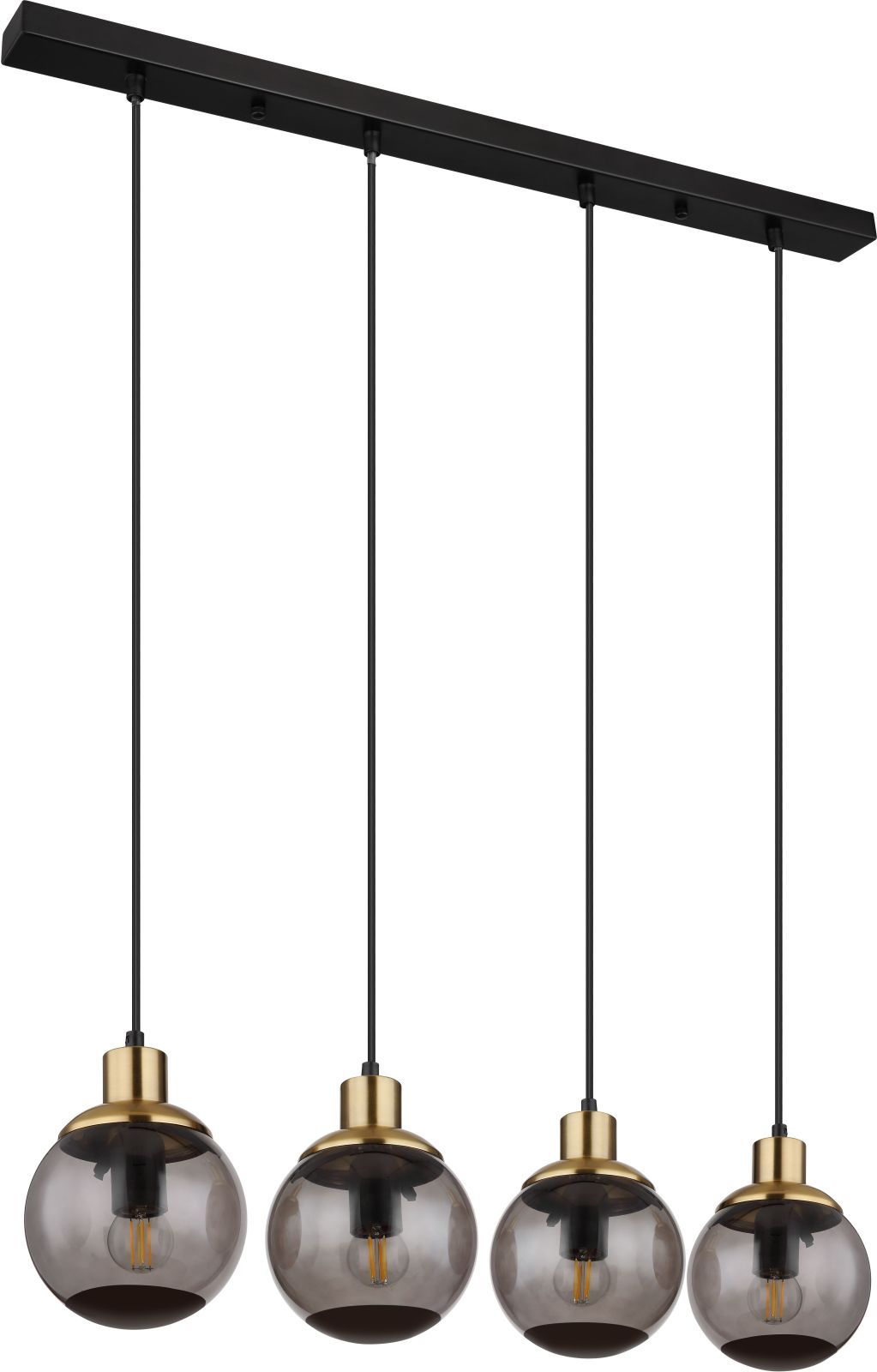 Pendelleuchte - rauchfarben-schwarz-goldfarben - 4-flammig - 110 cm